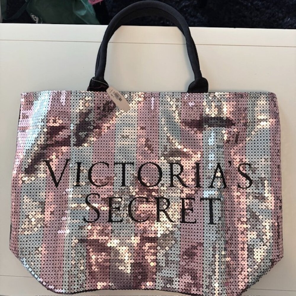 NWT RARE Y2K Limited Edition Victoria's Secret Tote Bag, Silver/Pink Sequins